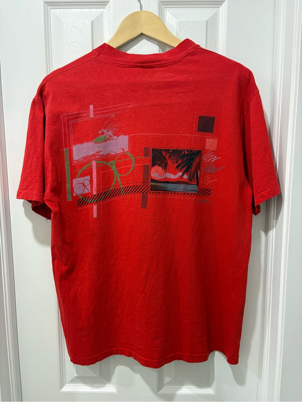 Vintage 1980s Ocean Pacific Men's T-Shirt Large surf red